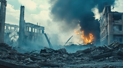 Destroyed building infrastructure from explosion pressure