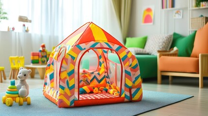 Ggumbi playpen set up in a bright living room, soft cushioned floor and breathable sides, safe for baby playtime