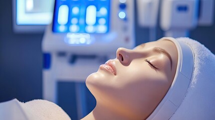 Machine in aesthetic room designed to restore hydration and elasticity to neck and face