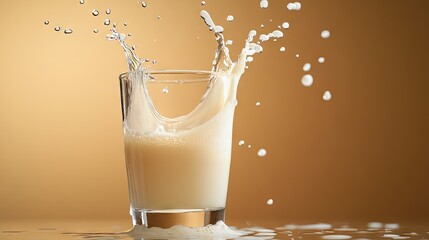 Milk pouring into a transparent glass with fat layer forming