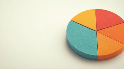 Obraz premium Colorful pie chart with five segments on white background, modern infographic style with vibrant colors and textured surface
