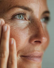 close up of a mature woman with a blue eyes