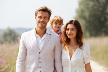 Happy Family Outdoors in a Summer Field