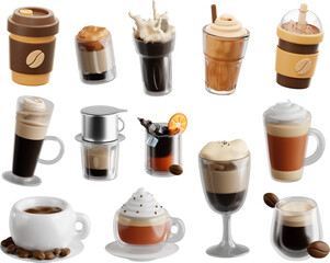 set of coffee drink 3D icon vector illustration