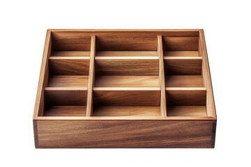 Wooden organizer box storage compartments display shelf container rack cabinet furniture interior design home decor isolated on transparent background