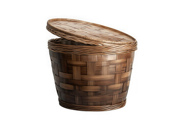 Woven basket with lid rustic storage container decorative handmade crafting brown wickerwork isolated on transparent background