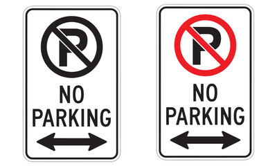 No Parking Traffic Sign Icons – Bidirectional Arrow with Red and Black Circle Vector

