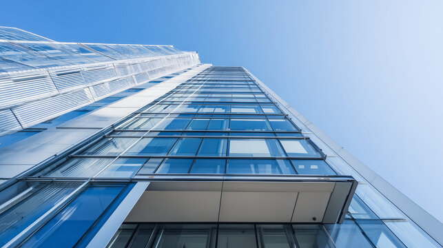 Modern glass office tower with clean lines in a business district, symbolizing professionalism and urban sophistication.