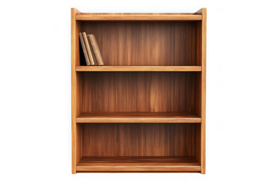Wooden bookshelf bookcase shelving unit furniture interior design home decor library storage wood brown books isolated on transparent background