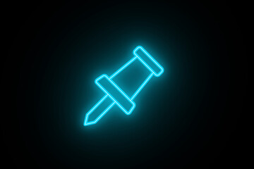Neon Pushpin icon on black background. Bright Push pin icon. color push pin 3d icon. Cyan color icon 
