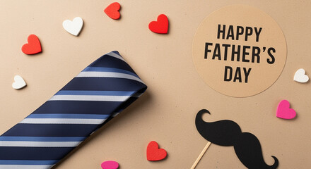 Tie with hearts and Father's Day celebration decoration