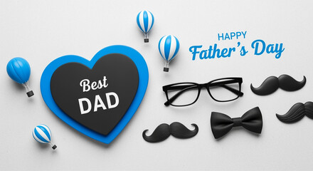Father's Day card with humorous elements like mustaches and glasses featuring Best Dad text