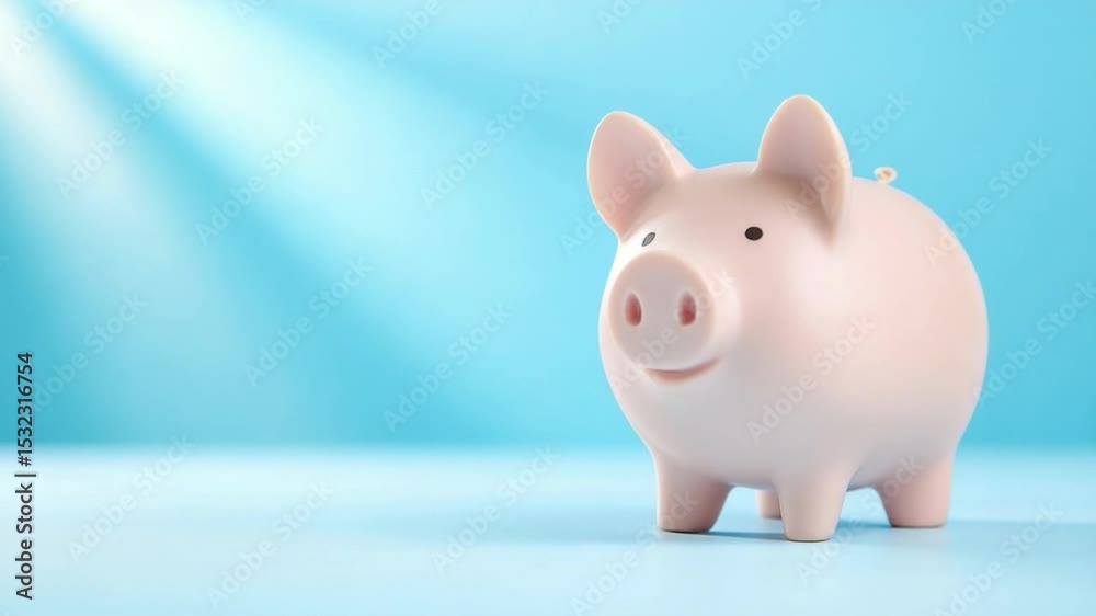Poster saving with piggy bank: a charming pink piggy bank, symbolizing financial security and diligent savi