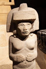 Aztec Mexican stone sculpture of female fertility idol goddess dating from about AD900-1450,...