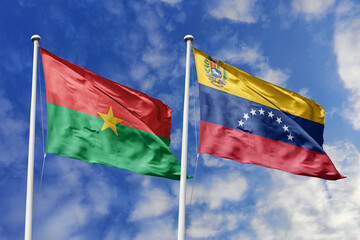A Burkina Faso and Venezuela flag, a metaphor for South-North solidarity, wave together against a blue sky, symbolizing unity and mutual support.