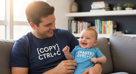 Father and baby sharing joyful moment in family lifestyle at home