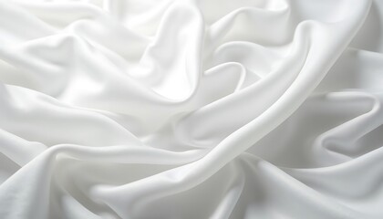Fototapeta premium White silk fabric background with soft folds and elegant drapery.