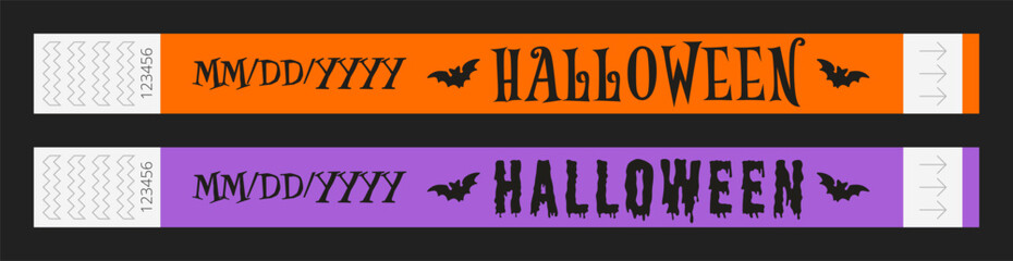 Halloween. Wristbands for access control. Vector template for events, parties, fan zones, staff, VIP areas, and more.