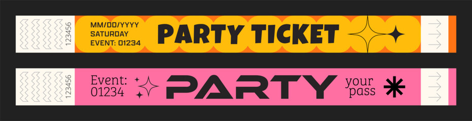 Wristbands for access control. Vector template for events, parties, fan zones, staff, VIP areas, and more.