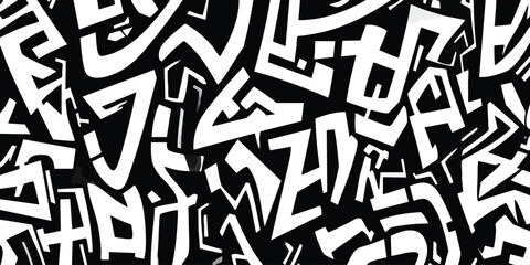Abstract black and white pattern of stylized letters (1)