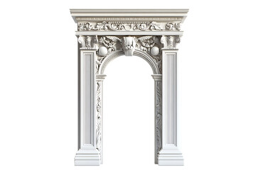 Ornate white archway with columns, isolated on transparent background