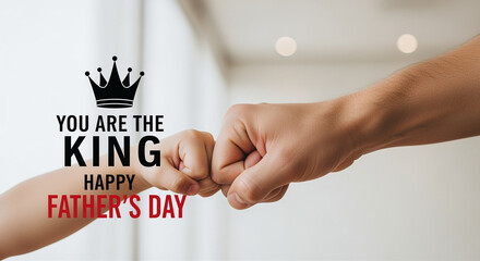 Fist bump celebration for Father's Day between adult and child with text you are the king