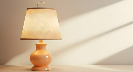 Illuminated Lamp on Table with Warm Light and Shadow