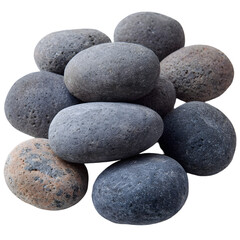 Smooth grey and brown stones piled together natural texture background isolated on transparent background