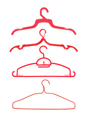 red plastic clothes hanger isolated on white with clipping path included.