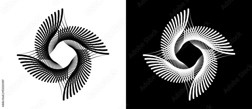 Poster abstract background with lines in circle. art design spiral as logo or icon. a black figure on a whi