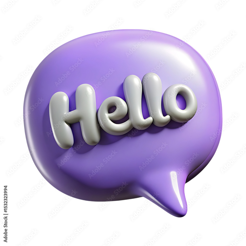 Fototapete 3d purple speech bubble with hello text isolated on transparent background