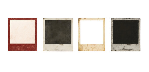 Set of four polaroid frames with different backgrounds.  Polaroid photo frames include blank, dark gray, white and black options.  Polaroid image templates perfect for scrapbook. Transparent bg