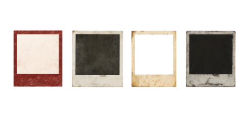 Set of four polaroid frames with different backgrounds.  Polaroid photo frames include blank, dark gray, white and black options.  Polaroid image templates perfect for scrapbook. Transparent bg