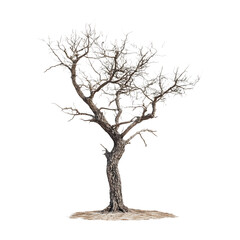 Bare Winter Tree Isolated Branching Structure on White Background