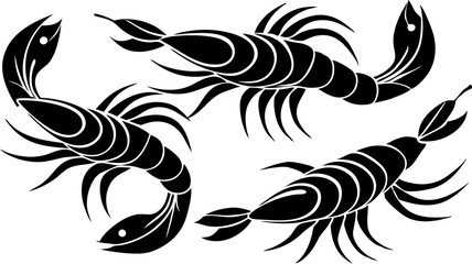 Vector silhouette of a couple of shrimps on a white background. Symbol of ocean animal