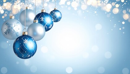 Decorative blue and silver christmas ornaments festive holiday theme digital background soft focus cheerful atmosphere