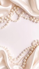 Obraz premium Elegant pearl necklace display on soft satin fabric jewelry photography romantic atmosphere close-up view