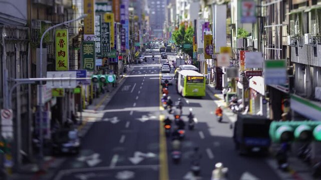 A timelapse of miniature traffic jam at the downtown street in Taipei tilt