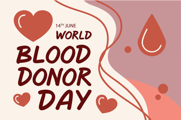 Celebration of world blood donor day on june 14th with heart shapes and drop