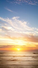 Fototapeta premium Sunset over calm ocean waves serene beach landscape photography tranquil environment wide-angle view nature's beauty