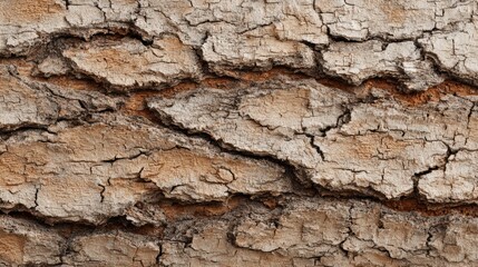 Close-Up View of Dried Tree Bark with Intricate Weathered Patterns