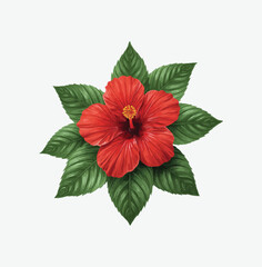 Image is a digital illustration featuring a vibrant pink hibiscus flower with five large petals. The petals are detailed with lighter pink highlights and subtle shading, giving them a three-dimension