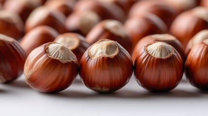 Obraz premium Closeup of Hazelnuts in Shell, Brown Nuts, Food Photography