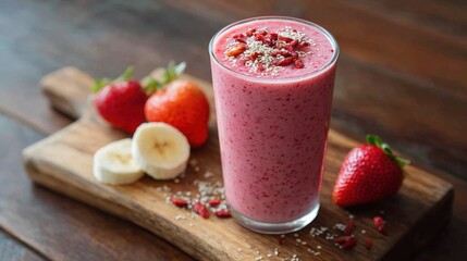 Delicious Strawberry and Banana Smoothie with Goji Berries and Chia Seeds