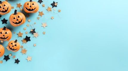 Halloween background with pumpkins and stars for october holiday season celebration and party decoration
