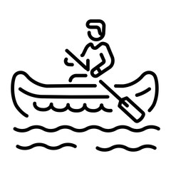 A line style icon showing a person rafting