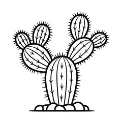 Black and white line art prickly pear cactus