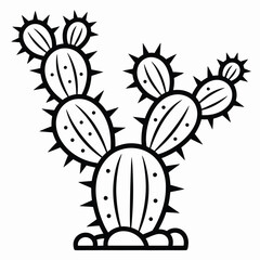 Black and white line art prickly pear cactus