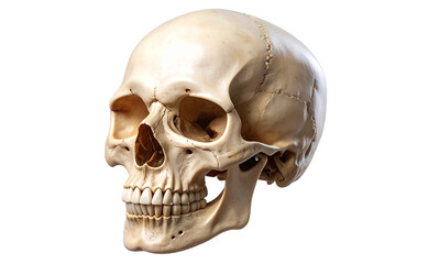 Obraz premium Realistic Human Skull with Dramatic Shadows, isolated on a transparent background
