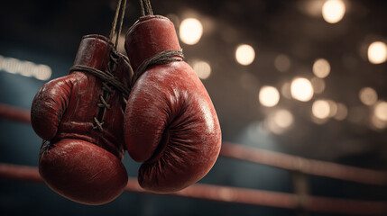 Vintage Boxing Gloves Hanging in Retro Gym: Fight Night Atmosphere